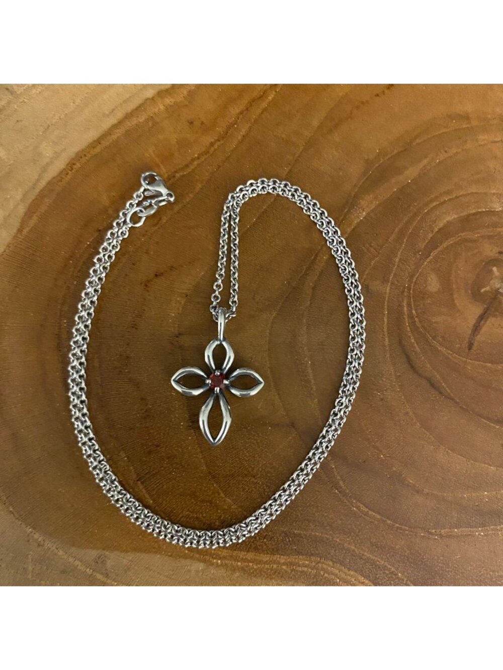 James Avery Garnet Remembrance Birthstone Cross Necklace, Sterling Silver